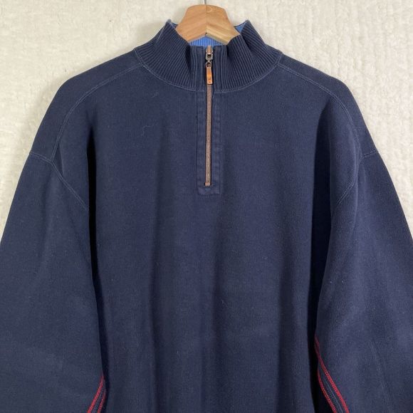 Tommy Bahama Navy Blue & Blue 1/4 Zip Reversible Pullover Long Sleeve Sweater L - Picture 2 of 8
